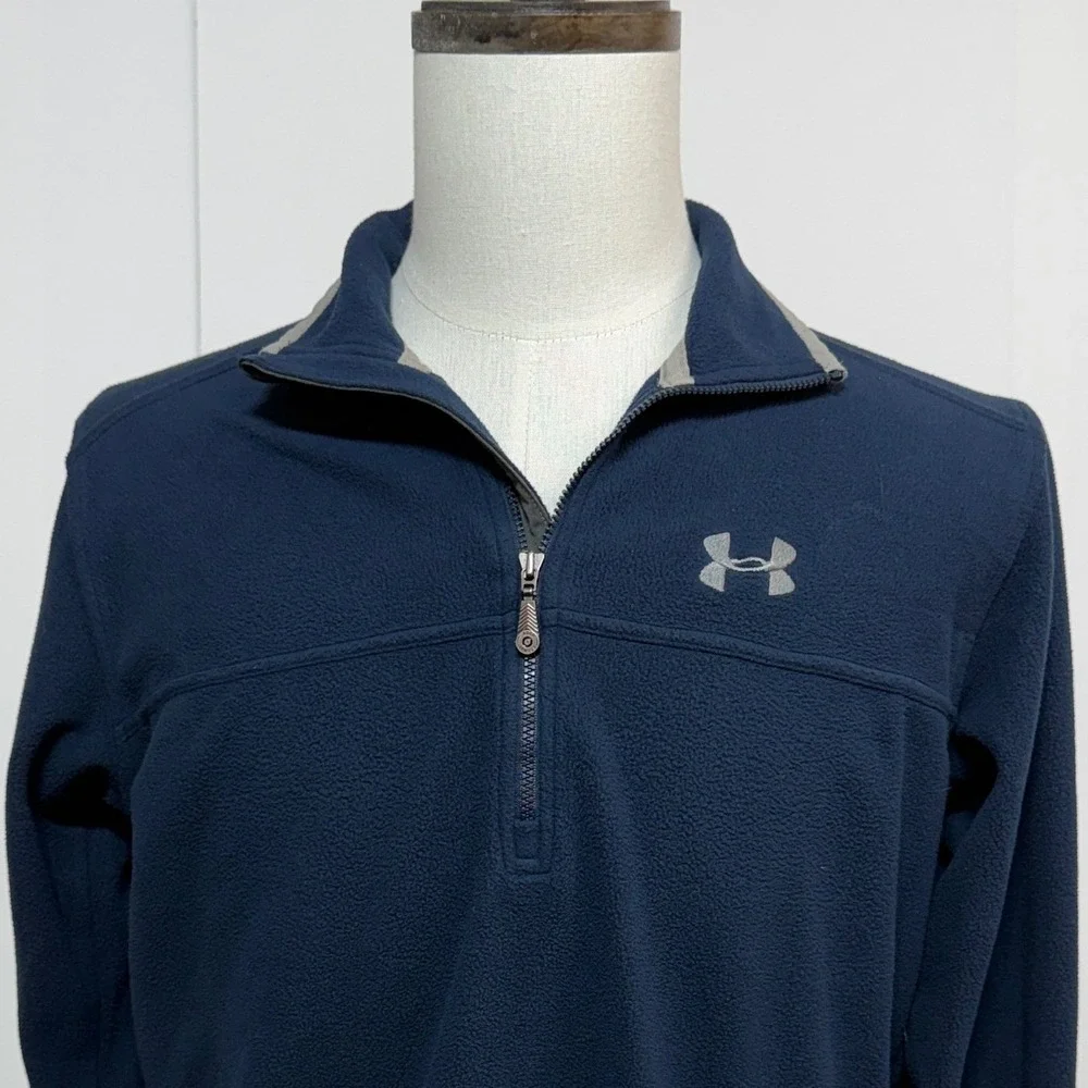 Under‎ Armour Pullover Mens Medium Blue Fleece 1/4 Zip Logo Activewear